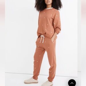 MADEWELL Bow Embroidered Double Crewneck Sweatshirt and Retro Sweatpants